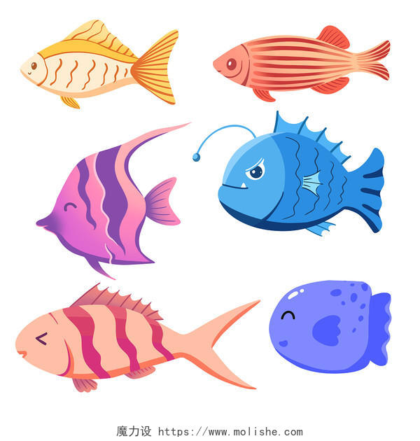 卡通海洋动物鱼类插画素材png